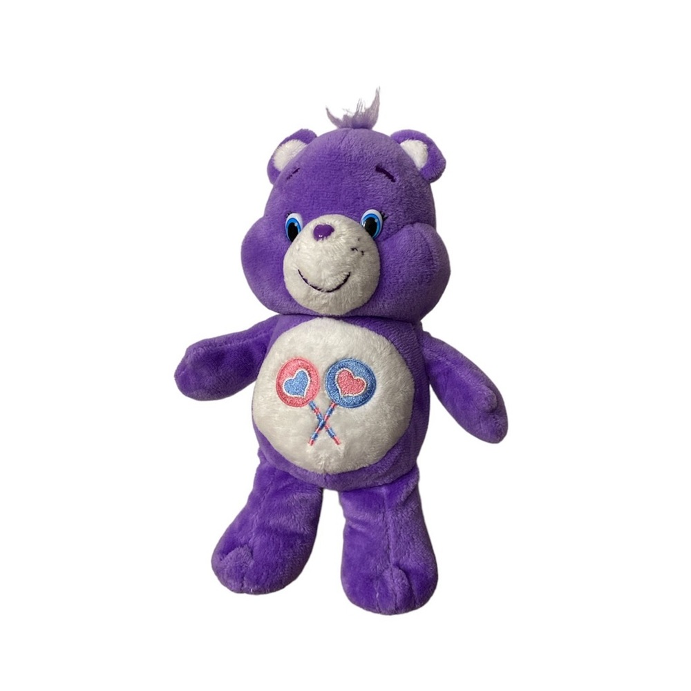 Care Bear Share Bear Plush Purple Embroidered Tummy Stuffed Animal Blue Eyes Toy